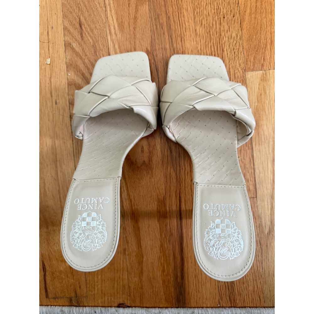Vince Camuto Ivory Woven Slide Sandals Square Toe Braided Summer Heels Size 9‎